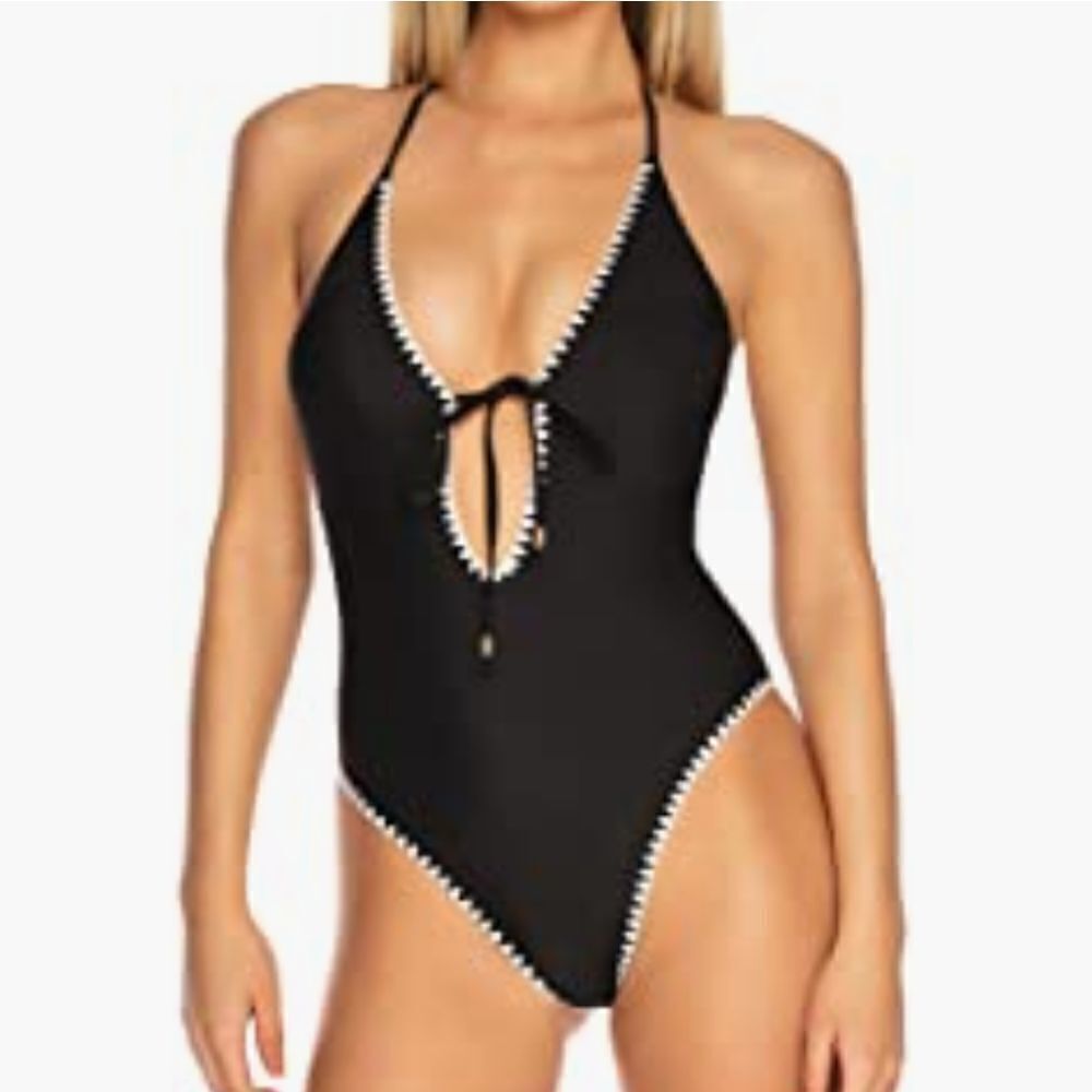RELLECIGA Black Deep V One Piece Swimsuit